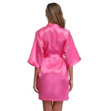 iFigure Robe for Women Silky Lightweight Satin Kimono Bride Bridesmaids Wedding Party Robes Dressing Gown Summer Loungewear, Hot Pink, Medium