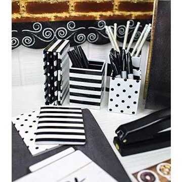 Schoolgirl Style Simply Stylish 3-Piece Polka Dot Pencil Cup Holder Set, Assorted Black and White Pencil Cup Holders, Classroom Supplies Organizer for Desk Organization, Black & White Classroom Décor