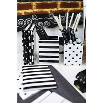Schoolgirl Style Simply Stylish 3-Piece Polka Dot Pencil Cup Holder Set, Assorted Black and White Pencil Cup Holders, Classroom Supplies Organizer for Desk Organization, Black & White Classroom Décor