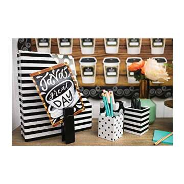 Schoolgirl Style Simply Stylish 3-Piece Polka Dot Pencil Cup Holder Set, Assorted Black and White Pencil Cup Holders, Classroom Supplies Organizer for Desk Organization, Black & White Classroom Décor