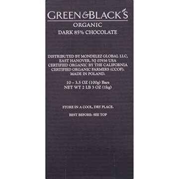 Green & Black's Organic Dark Chocolate, 85% Cacao, 3.5 Ounce (Pack of 10)