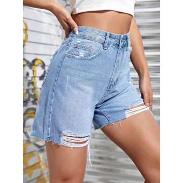 WDIRARA Women's High Waist Ripped Denim Shorts