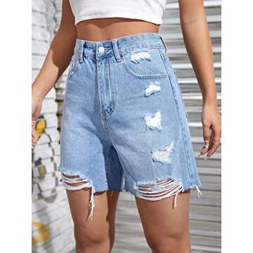 WDIRARA Women's High Waist Ripped Denim Shorts