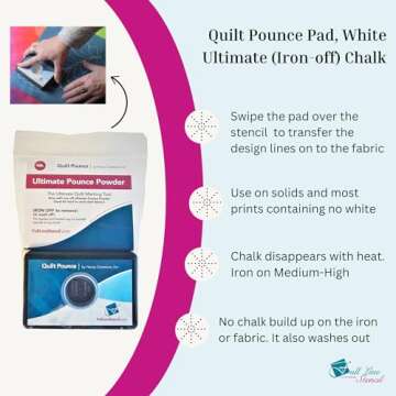 Full Line Stencil - Ultimate Quilt Pounce Pad with Refillable Iron-Off Chalk Powder, for Design Tran...