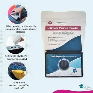 Full Line Stencil - Ultimate Quilt Pounce Pad with Refillable Iron-Off Chalk Powder, for Design Transfer and Fabric Marking Using Quilting Stencils – 2 oz White Chalk Included (QPU)