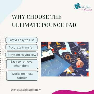 Full Line Stencil - Ultimate Quilt Pounce Pad with Refillable Iron-Off Chalk Powder, for Design Transfer and Fabric Marking Using Quilting Stencils – 2 oz White Chalk Included (QPU)