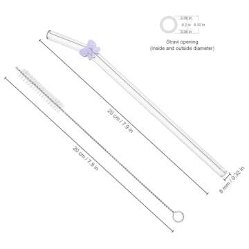 6 Pcs Reusable Glass Straws with 2 Cleaning Brushes,Colorful Shatter Resistant Bend Straws for Cocktails Smoothies Milkshakes Juices Teas Bar Accessories (bow)