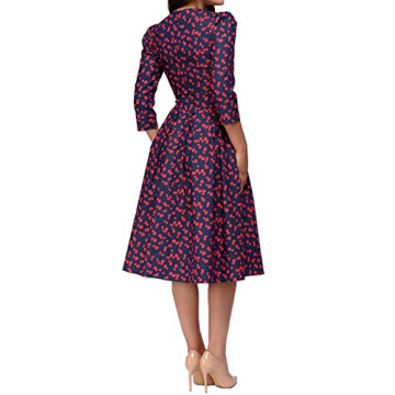 Vintage Floral Midi Evening Dress for Women Red S