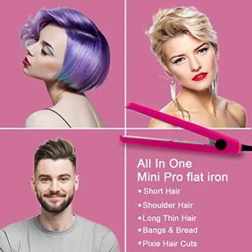 Keragard Mini Flat Iron Smart Ceramic Tourmaline Hair Straightener for Travel,Small Flat Irons for Short Hair， Dual Voltage Flat Iron (Pink)