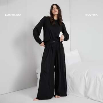 Lunya Organic Pima Wide Leg Cotton Pants for Women - Organic Cotton Palazzo Pants - High Rise Wide Waistband - Raw Hem for Customization - Relaxed Lounge Wear - X-Large - Immersed Black
