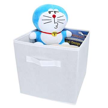EZOWare Set of 6 Foldable Fabric Basket Bins, 10.5"x10.5"x11" Collapsible Storage Organizer Cube with Handle for Kids Clothes Baby Nursery - White