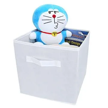 EZOWare Set of 6 Foldable Fabric Basket Bins, 10.5"x10.5"x11" Collapsible Storage Organizer Cube with Handle for Kids Clothes Baby Nursery - White