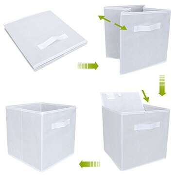 EZOWare Set of 6 Foldable Fabric Basket Bins, 10.5"x10.5"x11" Collapsible Storage Organizer Cube with Handle for Kids Clothes Baby Nursery - White