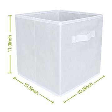 EZOWare Set of 6 Foldable Fabric Basket Bins, 10.5"x10.5"x11" Collapsible Storage Organizer Cube with Handle for Kids Clothes Baby Nursery - White