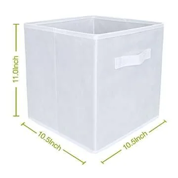 EZOWare Set of 6 Foldable Fabric Basket Bins, 10.5"x10.5"x11" Collapsible Storage Organizer Cube with Handle for Kids Clothes Baby Nursery - White