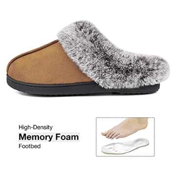 HomeTop Women's Classic Microsuede Memory Foam Slippers Durable Rubber Sole with Warm Faux Fur Collar (5-6 M, Classic Tan)