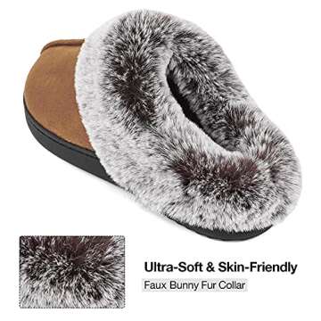 HomeTop Women's Classic Microsuede Memory Foam Slippers Durable Rubber Sole with Warm Faux Fur Collar (5-6 M, Classic Tan)