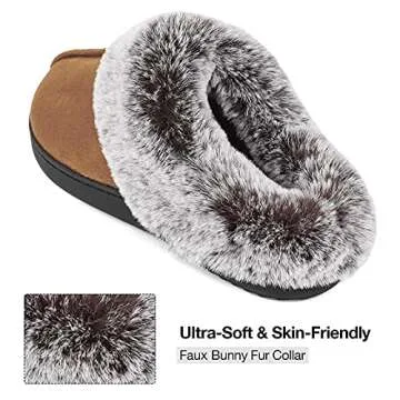 HomeTop Women's Classic Microsuede Memory Foam Slippers Durable Rubber Sole with Warm Faux Fur Collar (5-6 M, Classic Tan)