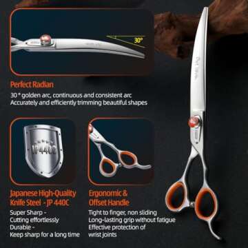 FOGOSP Professional Curved Scissors for Dog Grooming 7 inch 30 Degree Downward Curved Shears Dog Grooming Japan 440C Stainless Steel Master Tools for Dogs Cats Shih Tzu