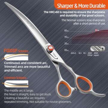 FOGOSP Professional Curved Scissors for Dog Grooming 7 inch 30 Degree Downward Curved Shears Dog Grooming Japan 440C Stainless Steel Master Tools for Dogs Cats Shih Tzu