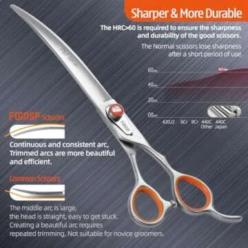 FOGOSP Professional Curved Scissors for Dog Grooming 7 inch 30 Degree Downward Curved Shears Dog Grooming Japan 440C Stainless Steel Master Tools for Dogs Cats Shih Tzu