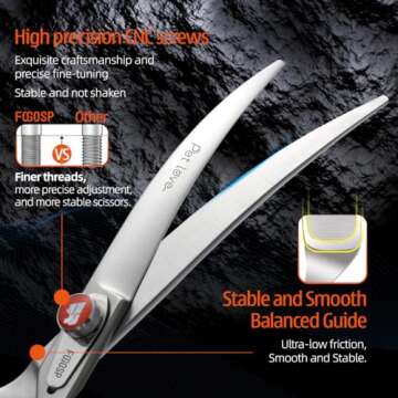 FOGOSP Professional Curved Scissors for Dog Grooming 7 inch 30 Degree Downward Curved Shears Dog Grooming Japan 440C Stainless Steel Master Tools for Dogs Cats Shih Tzu