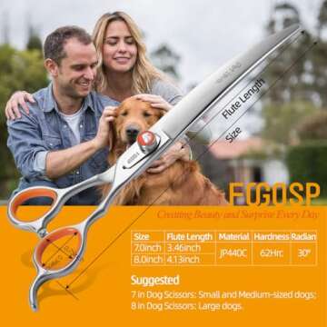 FOGOSP Professional Curved Scissors for Dog Grooming 7 inch 30 Degree Downward Curved Shears Dog Grooming Japan 440C Stainless Steel Master Tools for Dogs Cats Shih Tzu