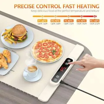 Warming Mat for Food, 5-Temp Electric Tray with Child Lock & Auto Shut-Off, Foldable Silicone Warmer...