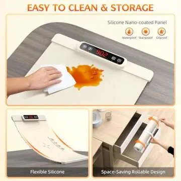 Warming Mat for Food, 5-Temp Electric Tray with Child Lock & Auto Shut-Off, Foldable Silicone Warmer for Baby Bottles, Baking, Travel, Buffets (15.7x23.6 Inch)