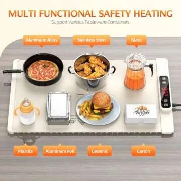 Warming Mat for Food, 5-Temp Electric Tray with Child Lock & Auto Shut-Off, Foldable Silicone Warmer for Baby Bottles, Baking, Travel, Buffets (15.7x23.6 Inch)