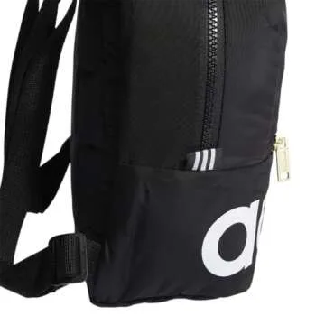adidas Linear Mini Backpack Small Travel Bag, Black/White/Gold, 10.5 inch x8.5 inch x5 inch