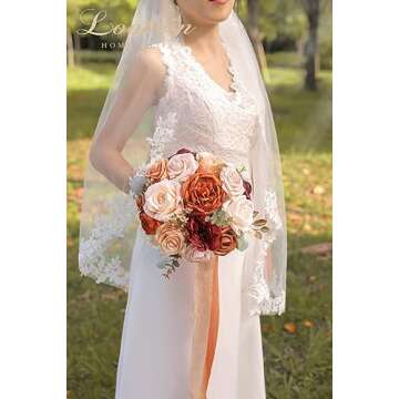 Lookein Handmade 1.5" Chiffon Silk-Like Ribbon Swatch Chart Vintage Frayed Edges Ribbon for Wedding Invitations Bouquets Gift Wrapping Decorations, Boho Terracotta