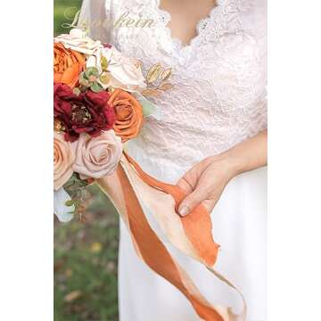 Lookein Handmade 1.5" Chiffon Silk-Like Ribbon Swatch Chart Vintage Frayed Edges Ribbon for Wedding Invitations Bouquets Gift Wrapping Decorations, Boho Terracotta