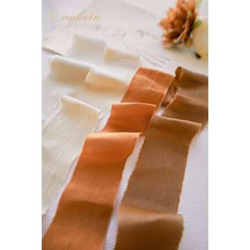 Lookein Handmade 1.5" Chiffon Silk-Like Ribbon Swatch Chart Vintage Frayed Edges Ribbon for Wedding Invitations Bouquets Gift Wrapping Decorations, Boho Terracotta