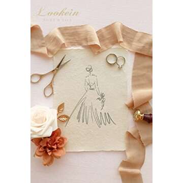 Lookein Handmade 1.5" Chiffon Silk-Like Ribbon Swatch Chart Vintage Frayed Edges Ribbon for Wedding Invitations Bouquets Gift Wrapping Decorations, Boho Terracotta