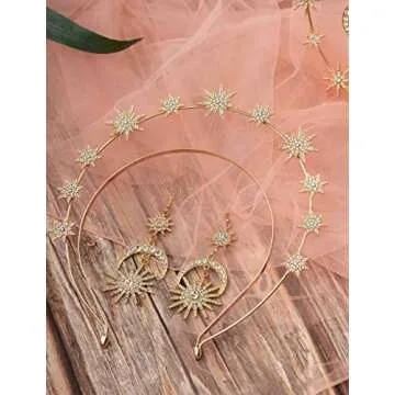 Zivyes Halo Crown Stars Goddess Headband with Earrings