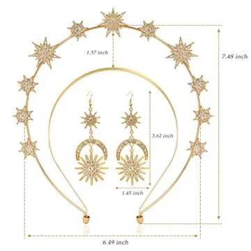 Zivyes Halo Crown Stars Goddess Headband with Earrings