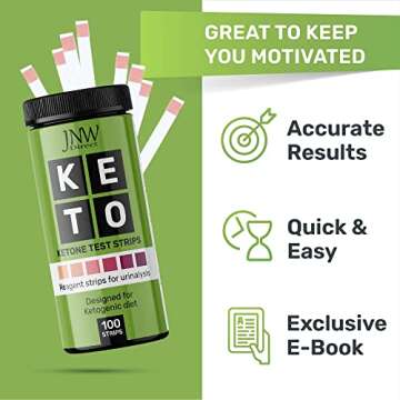 Ketone Test Strips, 100 Keto Test Strips for Keto, Low Carb Diet - Urine Test Strips, Ketosis Test Strips Urine, Keto Strips, Ketone Urinalysis Test Strips, Ketones Test Kit - Free eBook - JNW Direct
