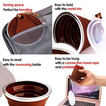 ME.FAN Silicone Collapsible Travel Cup - Silicone Folding Camping Cup with Lids - Expandable Drinking Cup Set - Portable, Graduated [9.22oz]