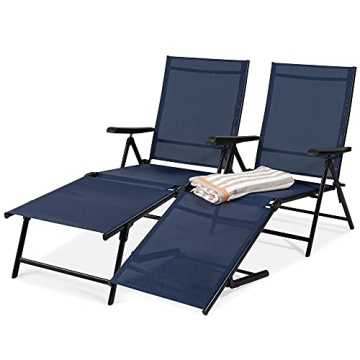 Best Choice Products Set of 2 Outdoor Patio Chaise Lounge Chair Adjustable Reclining Folding Pool Lo...