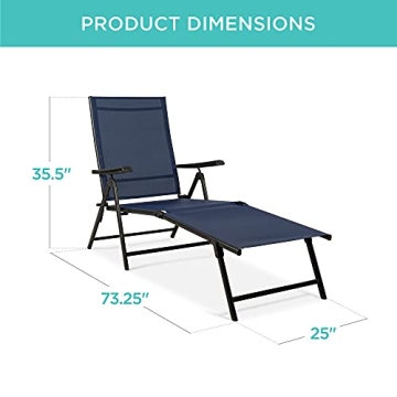 Best Choice Products Set of 2 Outdoor Patio Chaise Lounge Chair Adjustable Reclining Folding Pool Lounger for Poolside, Deck, Backyard w/Steel Frame, 250lb Weight Capacity - Navy