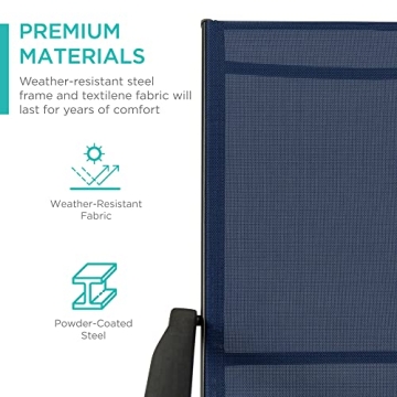 Best Choice Products Set of 2 Outdoor Patio Chaise Lounge Chair Adjustable Reclining Folding Pool Lounger for Poolside, Deck, Backyard w/Steel Frame, 250lb Weight Capacity - Navy