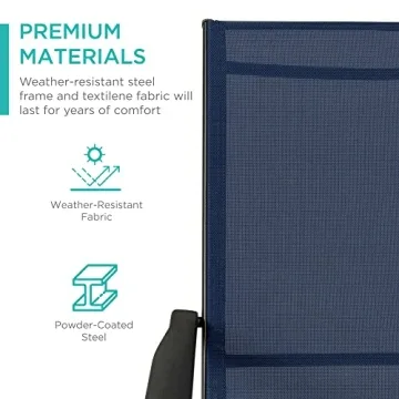Best Choice Products Set of 2 Outdoor Patio Chaise Lounge Chair Adjustable Reclining Folding Pool Lounger for Poolside, Deck, Backyard w/Steel Frame, 250lb Weight Capacity - Navy