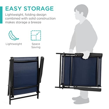 Best Choice Products Set of 2 Outdoor Patio Chaise Lounge Chair Adjustable Reclining Folding Pool Lounger for Poolside, Deck, Backyard w/Steel Frame, 250lb Weight Capacity - Navy