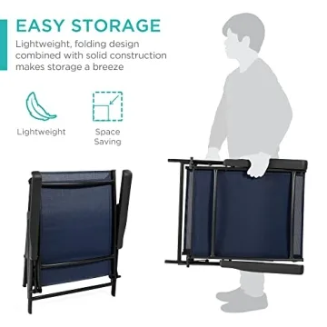 Best Choice Products Set of 2 Outdoor Patio Chaise Lounge Chair Adjustable Reclining Folding Pool Lounger for Poolside, Deck, Backyard w/Steel Frame, 250lb Weight Capacity - Navy