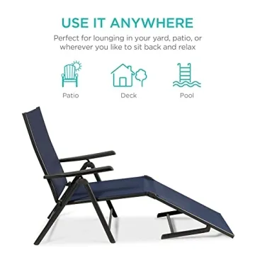 Best Choice Products Set of 2 Outdoor Patio Chaise Lounge Chair Adjustable Reclining Folding Pool Lounger for Poolside, Deck, Backyard w/Steel Frame, 250lb Weight Capacity - Navy