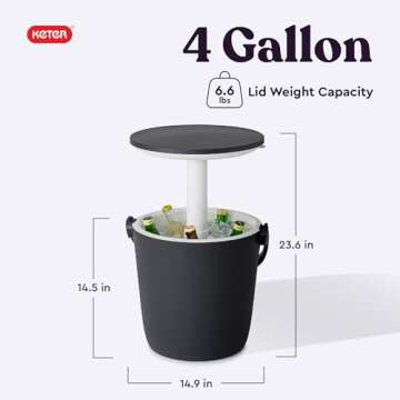 Keter Go Bar 4.2 Gallon Portable Beer and Wine Cooler with Handle and Pop Up Outdoor Table Perfect f...