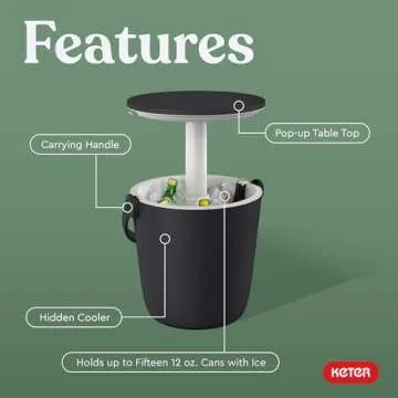 Keter Go Bar Portable Cooler with Pop Up Table for Outdoor Fun