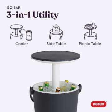 Keter Go Bar Portable Cooler with Pop Up Table for Outdoor Fun
