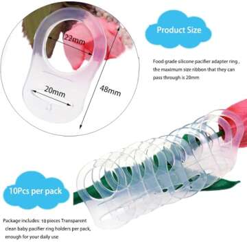 Sutoyuen 10 Clean Food Grade Transparent Silicone Adapter Rings Holder for Button Style Maam Dummy Baby Pacifier Soother Teething Ribbon Clip